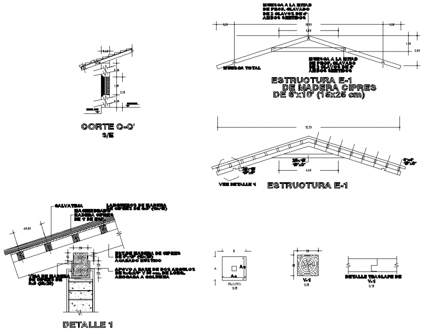 Roof truss section plan detail dwg file
