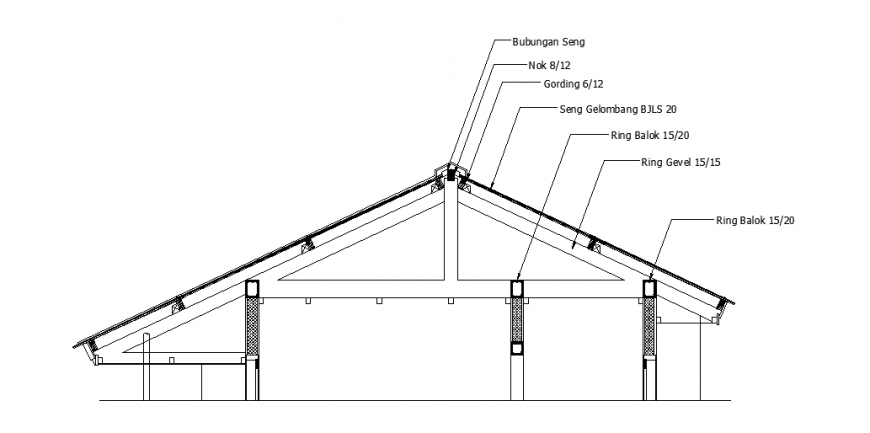 Roof trust detail plan design of small school house design drawing