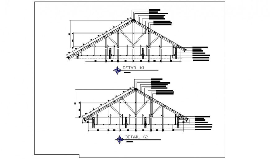 Roof trust section design of single family house design drawing