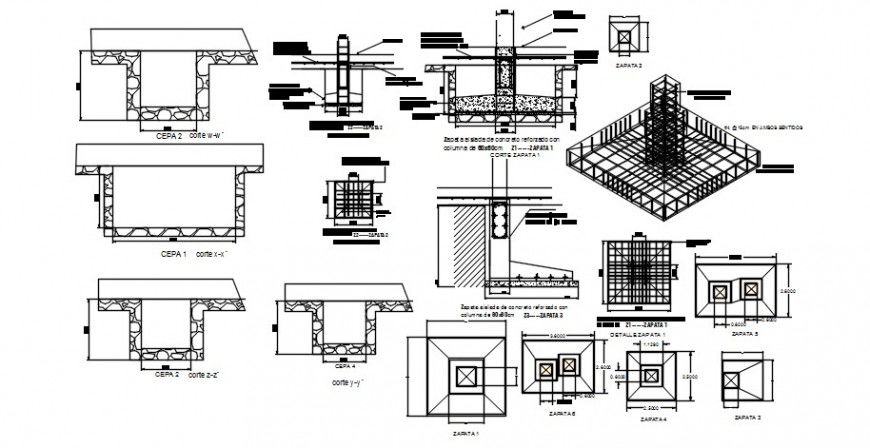 Roof with tank on terrace sections, column section and structure details dwg file