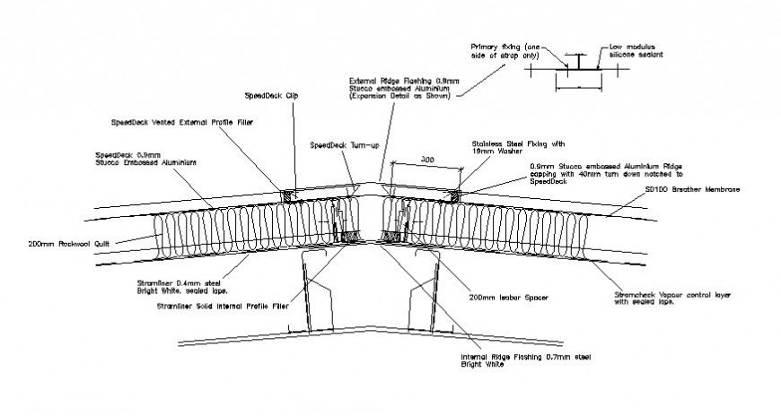 Roofing block details 2d drawing section unit dwg file