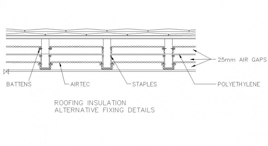 Roofing insulation detail elevation and plan 2d view autocad file