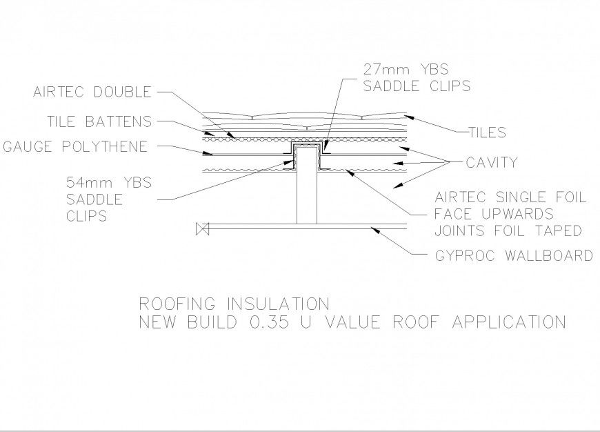 Roofing insulation section plan autocad file