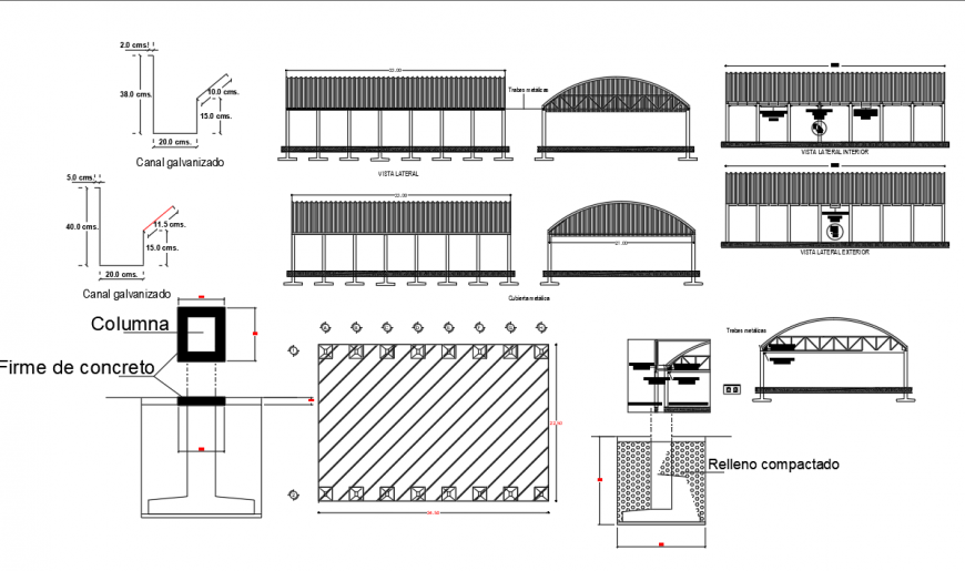 Roofing shade block detail 2d view plan and elevation layout file in autocad format