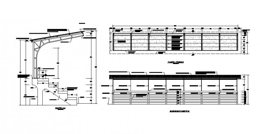 Roofing shade elevation and plan 2d view CAD construction unit autocad file