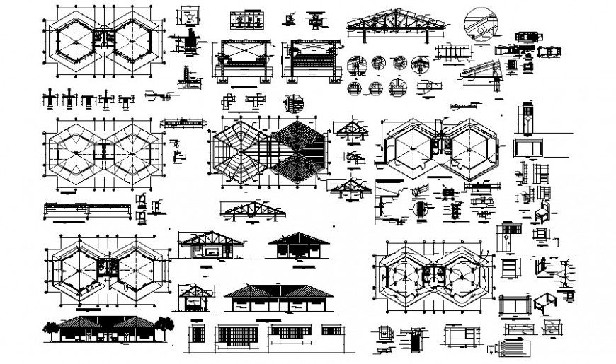 Roofing shade structural blocks details drawings 2d view autocad software file