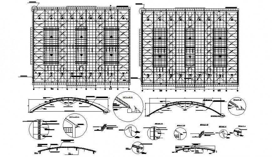 Roofing shade structure details drawings 2d view autocad file