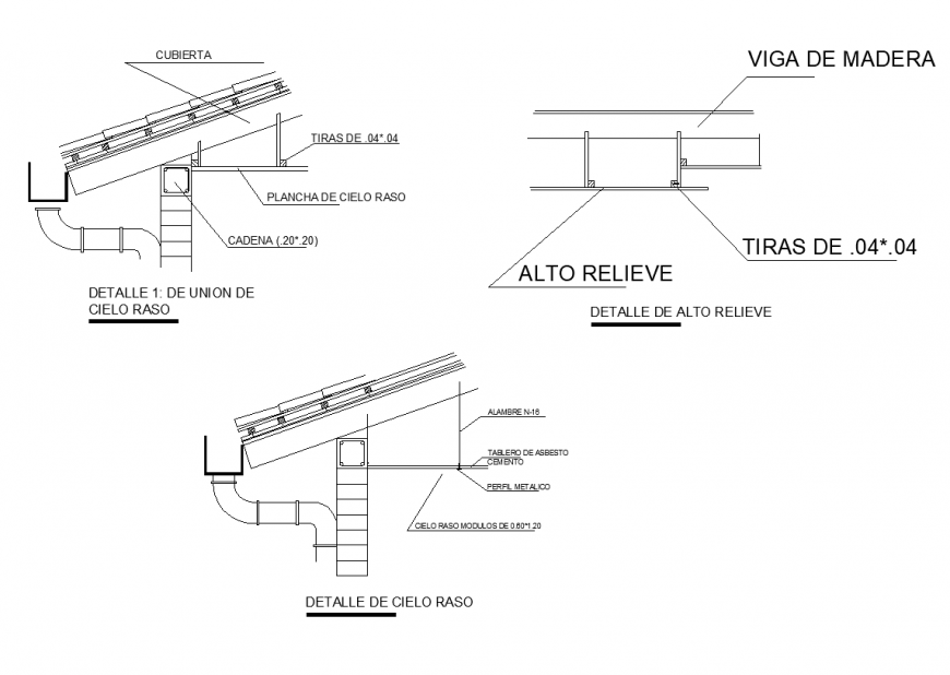 Roofing structural detail elevation 2d view layout autocad file