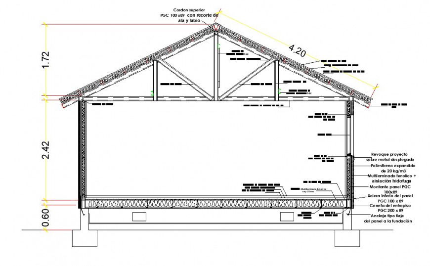 Roofing structure detail 2d view CAD construction unit layout autocad file