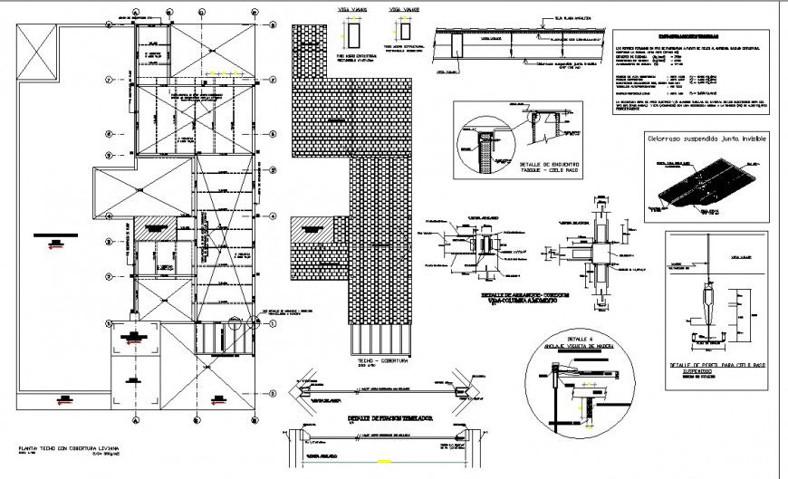 Roofing structure detail 2d view CAD construction unit layout file in dwg format