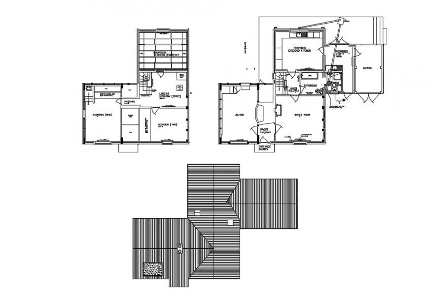 Roofing structure detail and Single story house plan Dwg file in Autocad format
