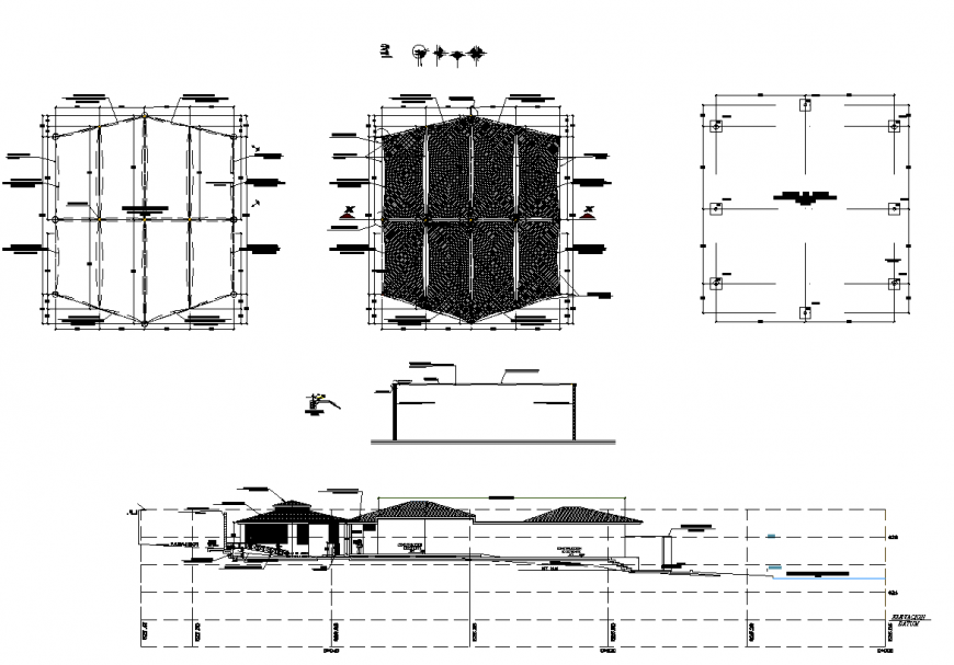 Roofing structure detail CAD construction plan and elevation 2d view layout dwg file