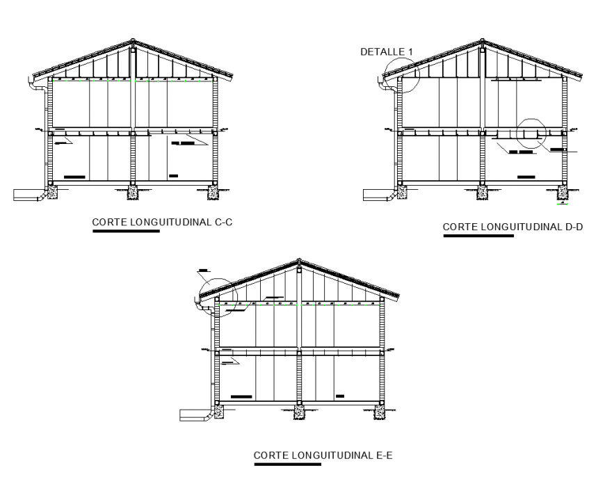 Roofing structure detail elevation layout and section autocad file