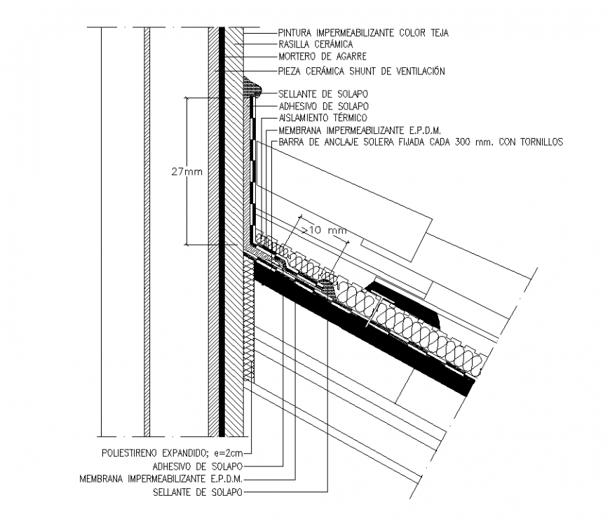 Roofing structure detail section 2d view layout file