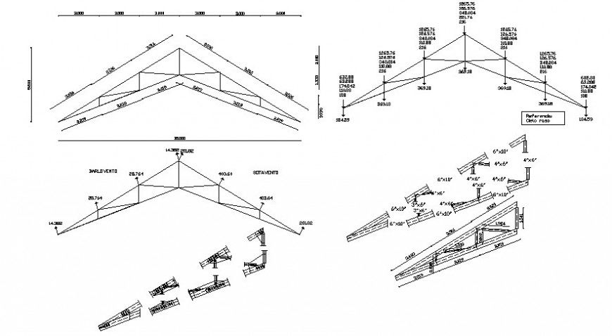 Roofing structure detailing drawings 2d view autocad software file