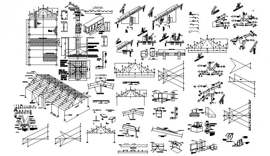 Roofing structure drawings detail 2d view autocad fil