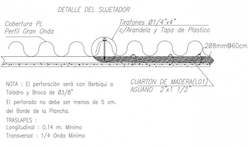 Roofing structure material detail 2d view layout file in dwg format