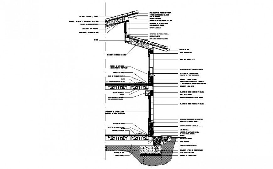 Roofing structure sectional block drawing in autocad