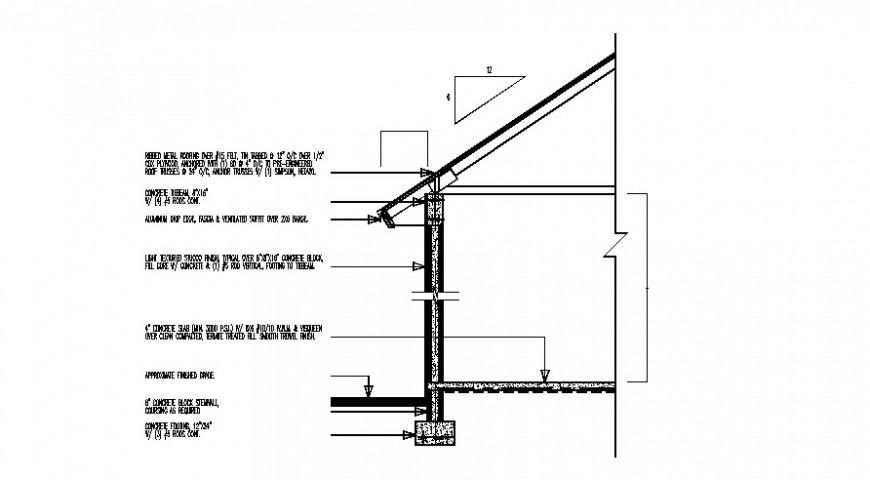 Roofing structure sectional detail drawing in autocad format