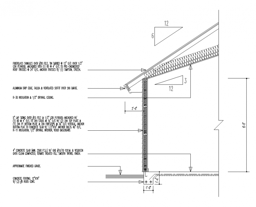 Roofing structure sectional detail layout file in autocad format