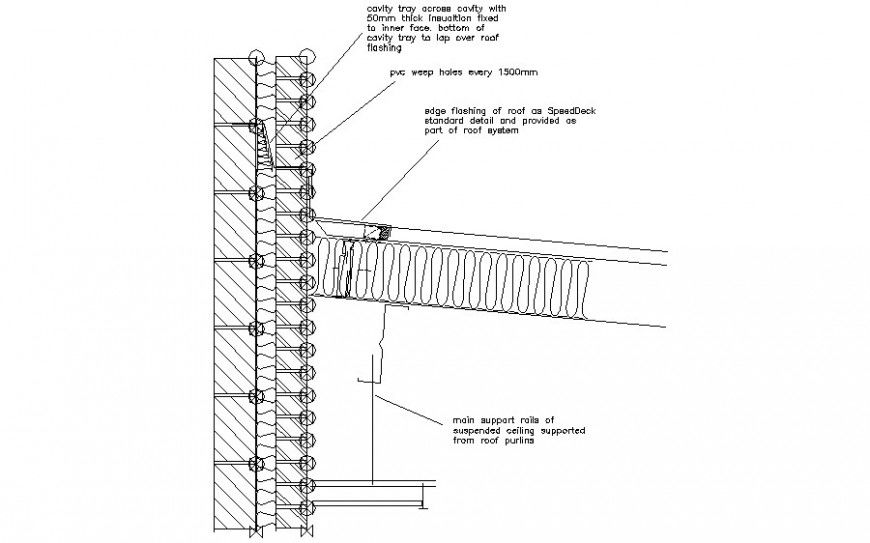 Roofing structure sectional details drawing in autocad