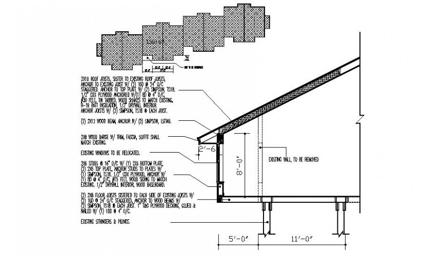 Roofing structure sectional drawing 2d view autocad file