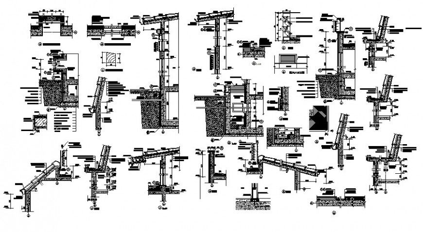 Roofing structure sectional drawing 2d view in autocad