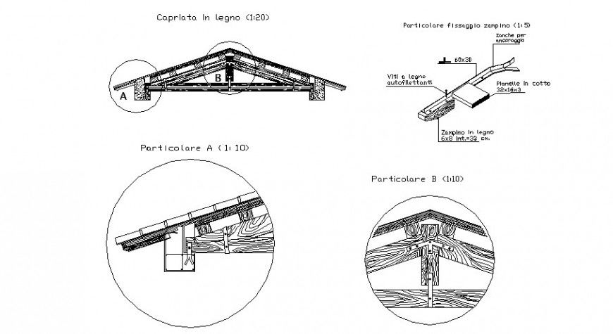 Roofing truss detail 2d view elevation and sectional autocad file