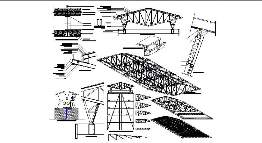 Roofing truss structural block 2d view CAD construction unit autocad file
