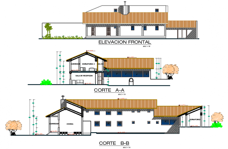 Rooming house elevation detail drawing in dwg AutoCAD file.