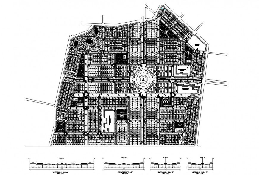 Rotary Intersection Detail Road 2D Layout DWG Format File