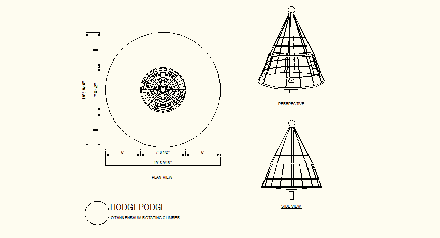 Rotating climber circular shaped detail plan autocad file