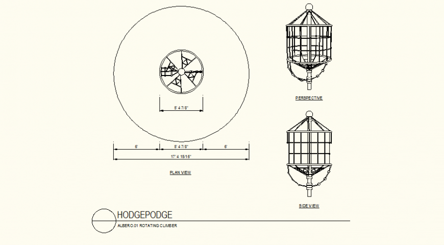 Rotating climber detail plan and elevation dwg file