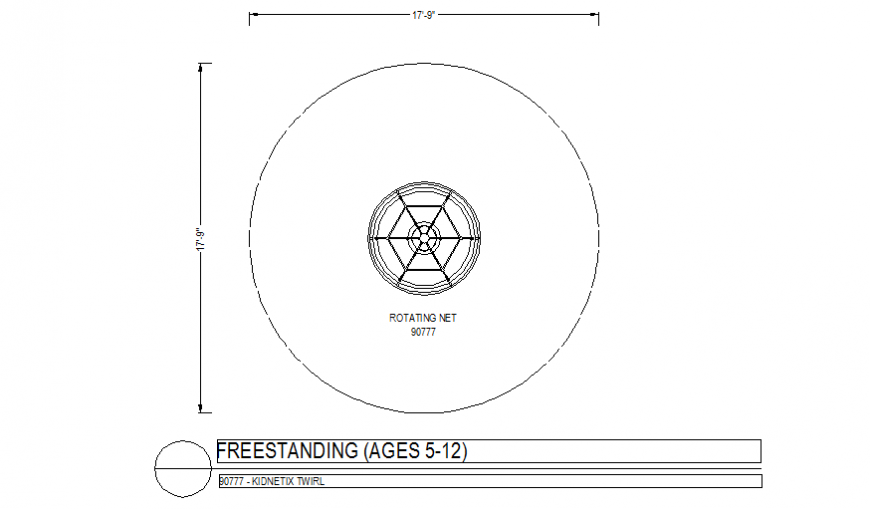 Rotating net free standing for 5 to 12 years child playing area plan design dwg file