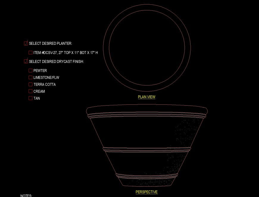Round and v shape planter drawing in dwg file.