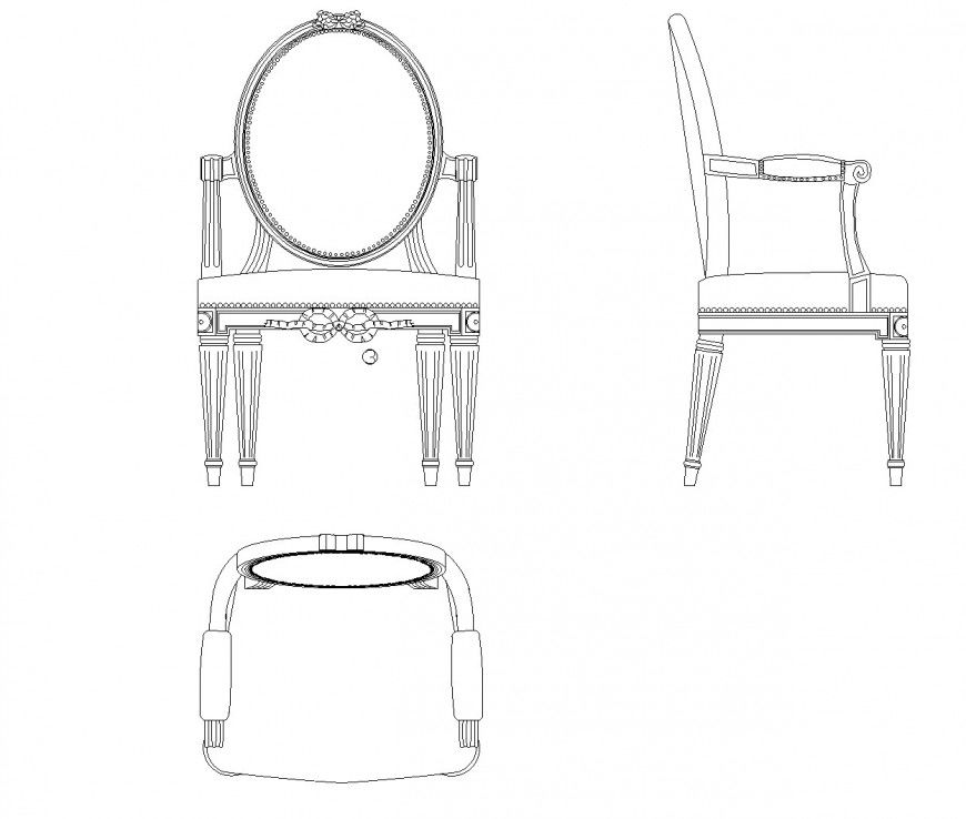 Round armchairs cad block dwg file