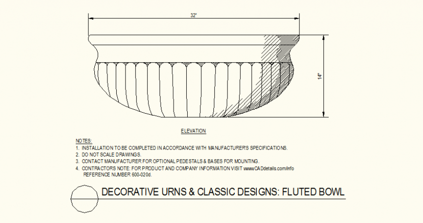 Round bowl shaped decorative vase detail dwg file
