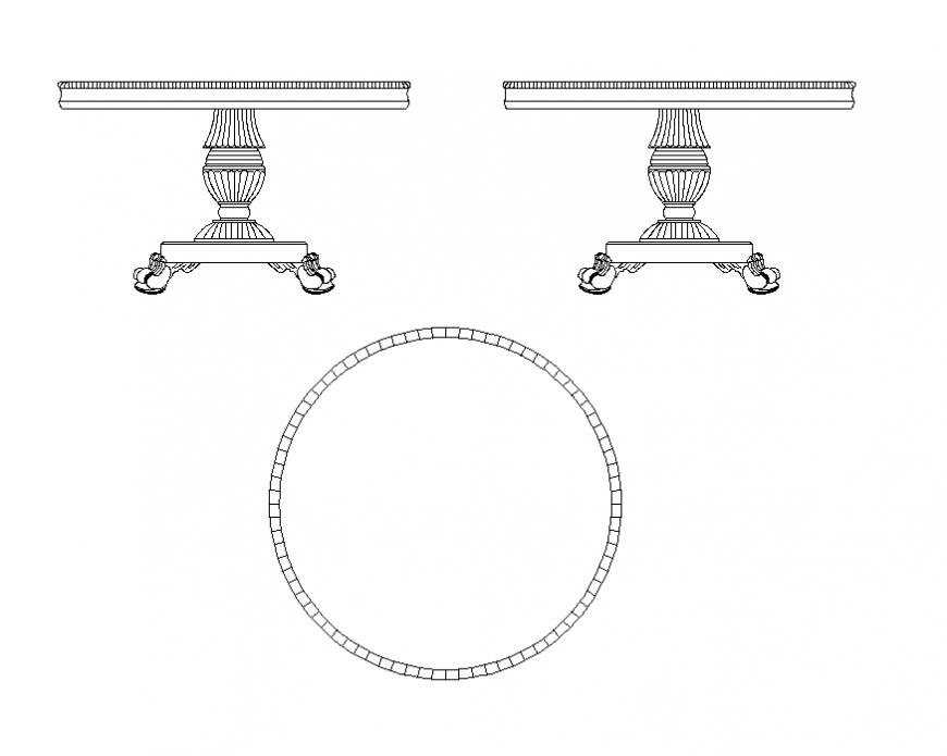 2D Round Dining Table CAD Block Elevation in AutoCAD File