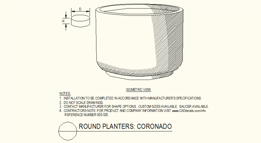 Round planters Coronado detail dwg file
