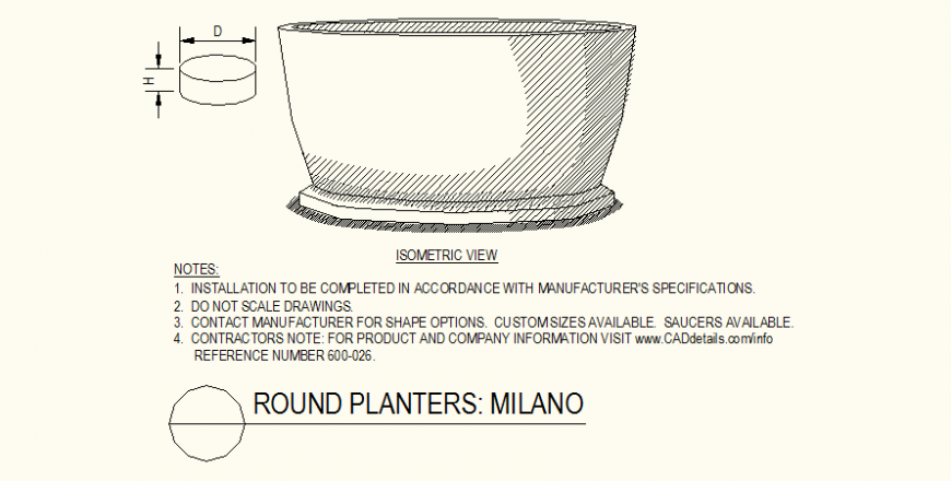 Round planters Milano shaped detail dwg file