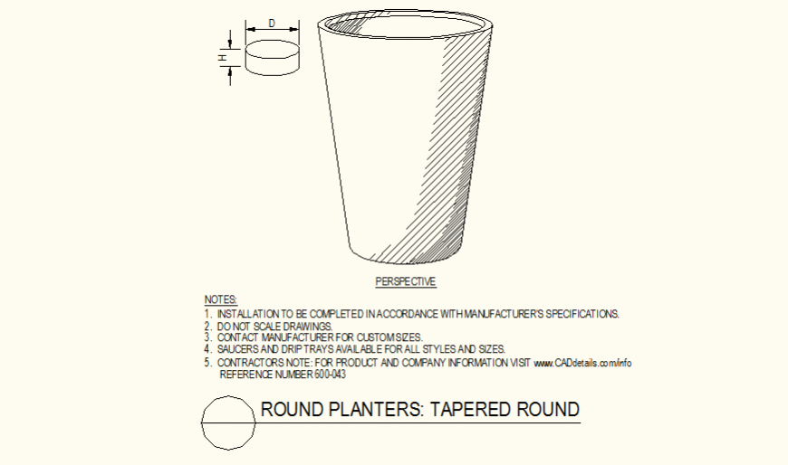 Round planters tapered round shaped detail dwg file