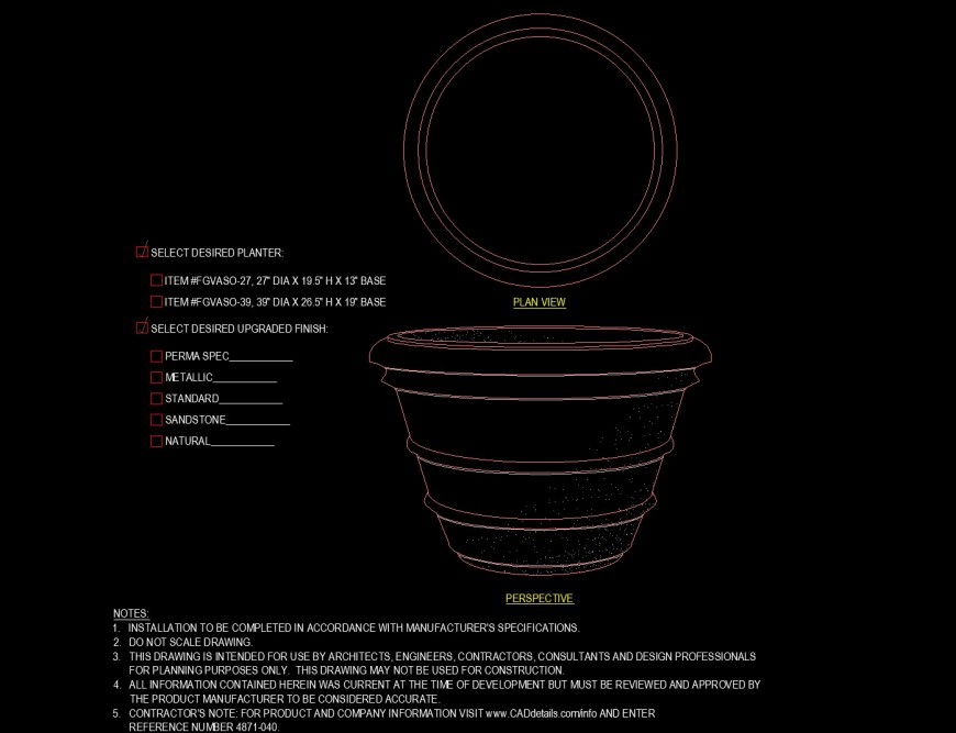 Round rim planter drawing in dwg file.