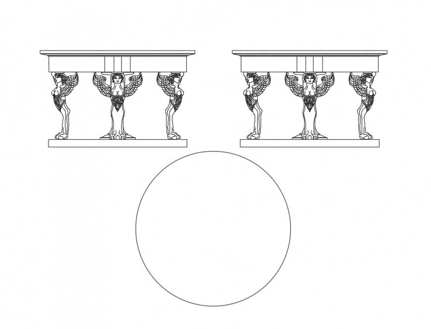 Round shape character sculpture designed table cad blocks details dwg file