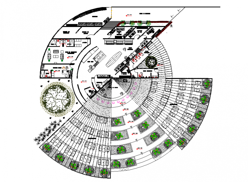 Round shape commercial building planning layout file
