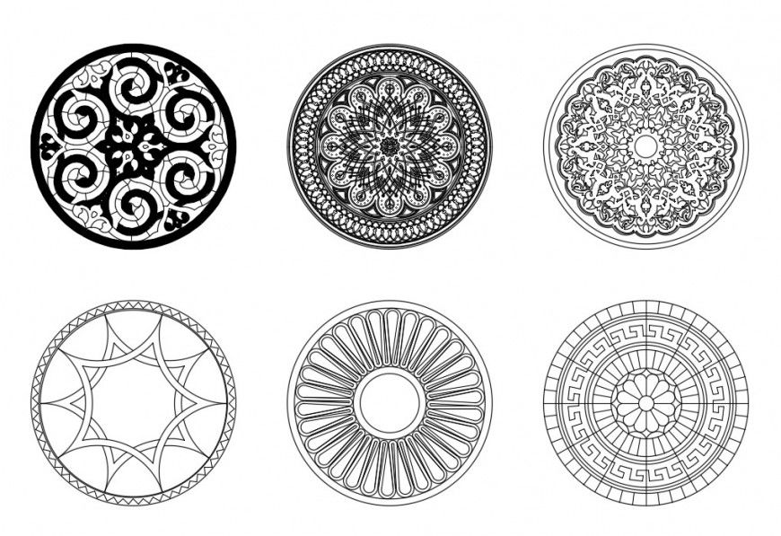 Round shape decorative pattern elevation blocks drawing details dwg file