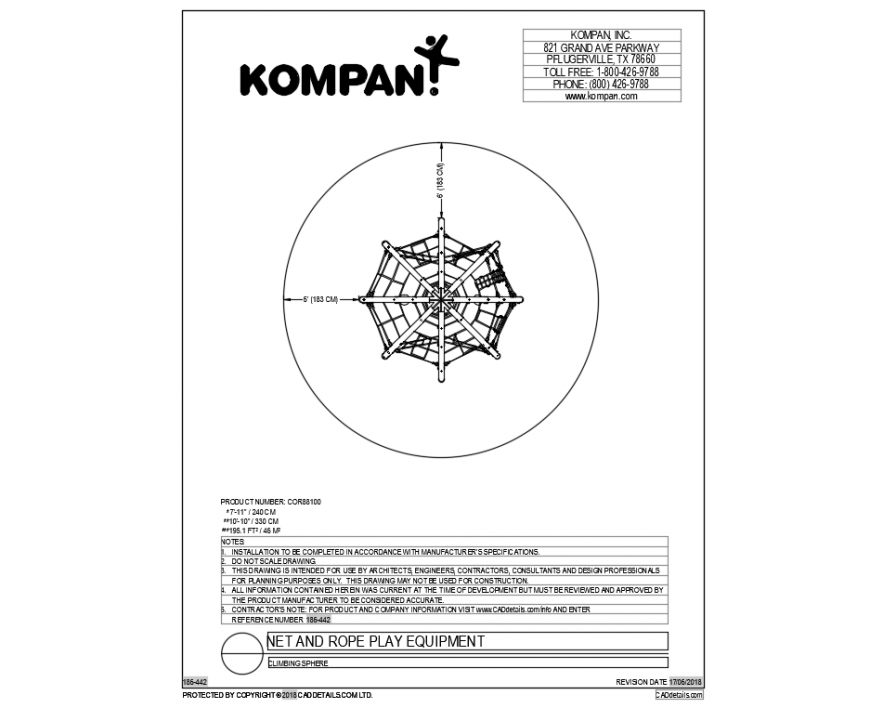 Round shape net and rope play equipment dwg file