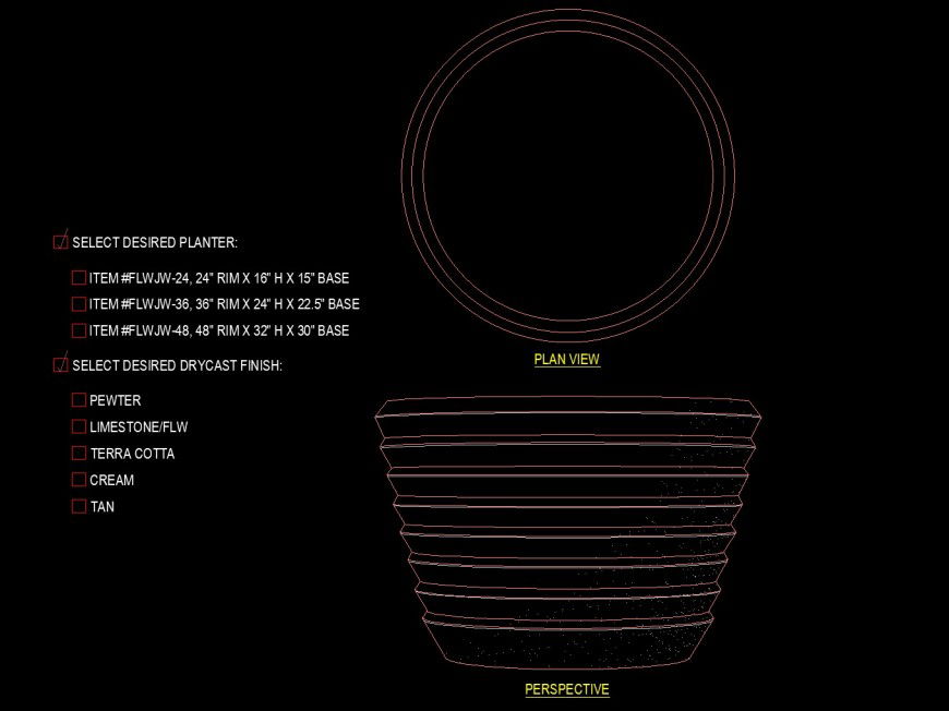 Round shape planter with grooving drawing in dwg file.