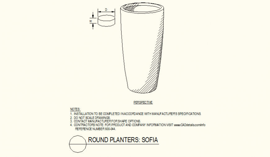 Round shaped planters vase detail dwg file