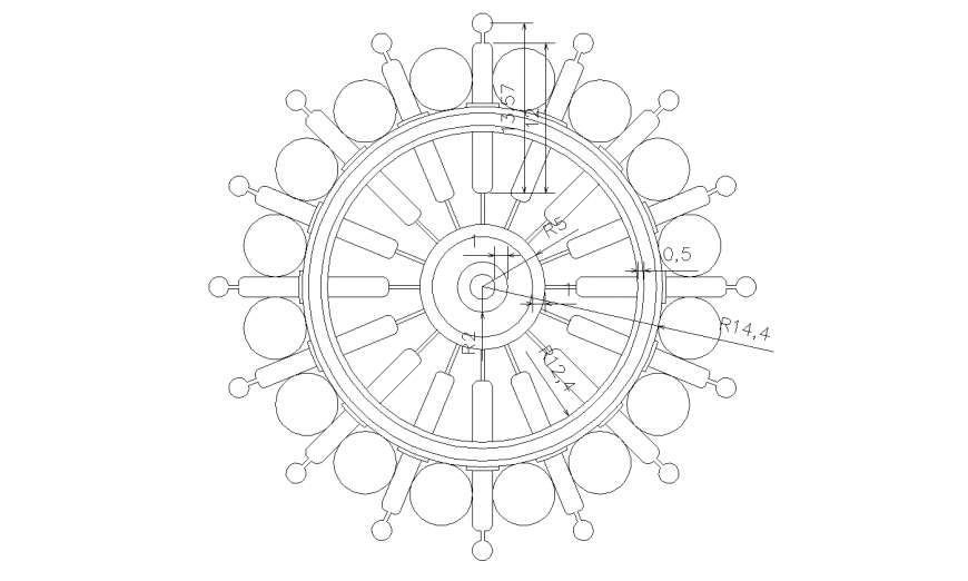 Round shaped window block with dimensions cad drawing details dwg file