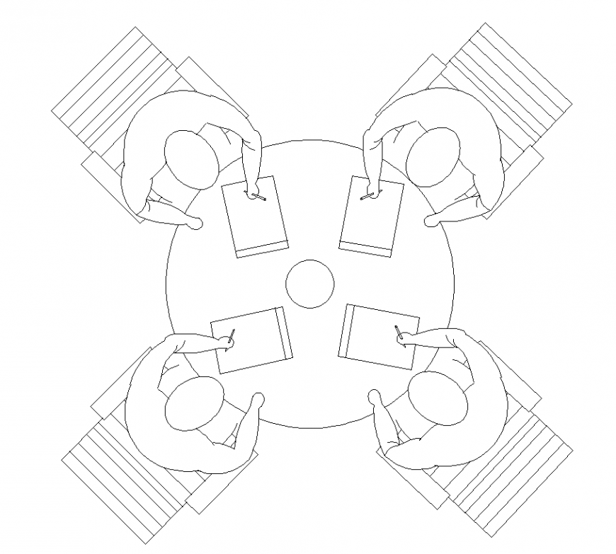 Round Table with Chair 2D CAD Layout for Interiors
